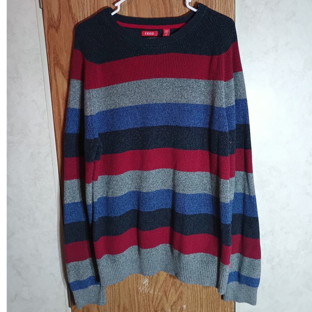 Men's XL Burgundy Navy Gray Striped Cotton Sweater Grandpa Core Cabin Weekend